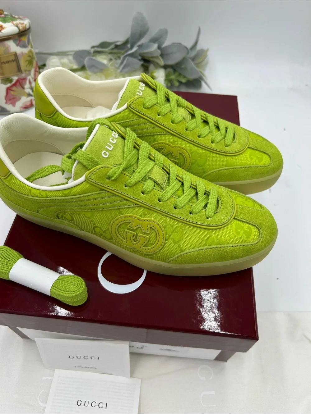 Women's Gucci G 75 suede GG monogram low top sneakers size 37 made in Italy